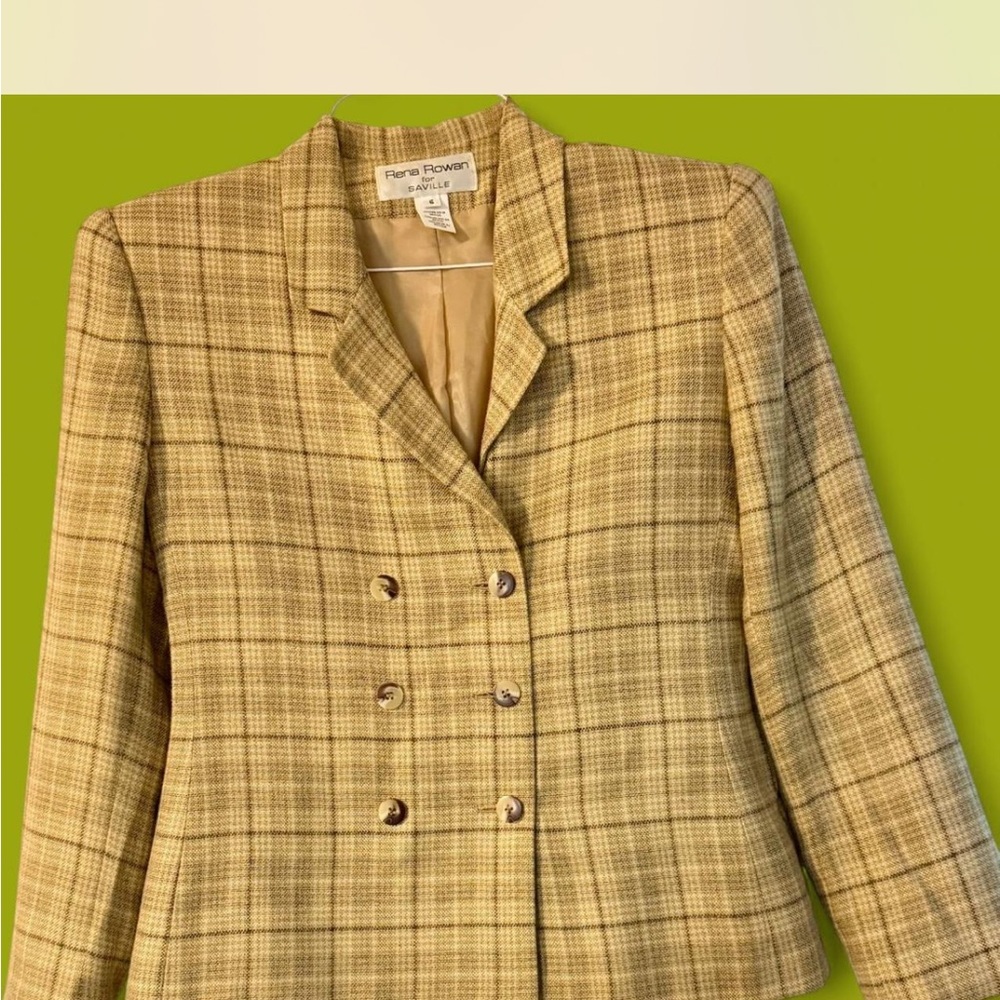 Rena Rowan Beige Checkered Women's Blazer